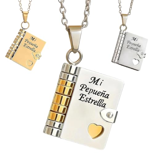 Spanish My Little Star Book Necklace for Daughter Son, Mi Pequeña Estrella Openable Pendant with 6 Engraved Pages, Adjustable Jewelry Charm from Mom, Birthday Graduation Gift - Main Image