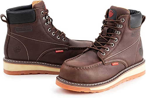 SUREWAY 6” Mens Heavy Duty Steel/Composite/Soft Toe Work Boots for Men,Goodyear Welt,Extremely Comfortable Durable Proved,Superior Oil/Slip Resistant,Thicker Leather,Wedge Sole,Moc Toe Work by SUREWAY - Used condition - Image 5