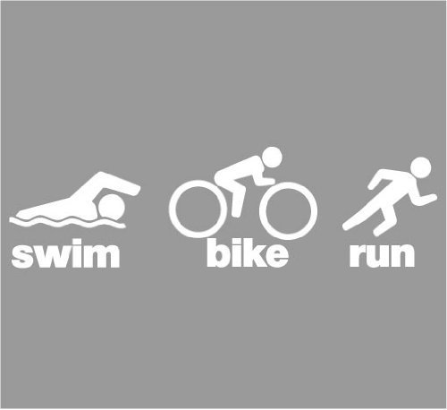 Triathlon - Swim Bike Run Decal Sticker - Size:2.0 x 7.0 inches - Color:White