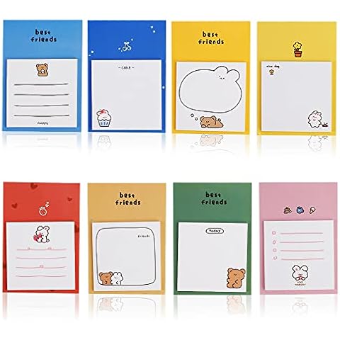 8 Packets Cute Sticky Notes,Cartoon Lined Sticky Notes,Self-Sticky Notes,Tearable Animal Sticky Note for Office, Home, School, Meeting(70×70mm) Cover