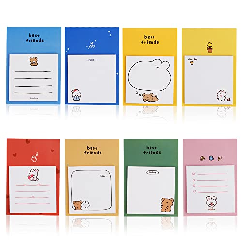 8 paquetes de notas adhesivas bonitas, notas adhesivas con forro de dibujos animados, notas adhesivas de animales que se pueden desgarrar para la oficina, el hogar, la escuela, reuniones (70 x 70 mm) Cover