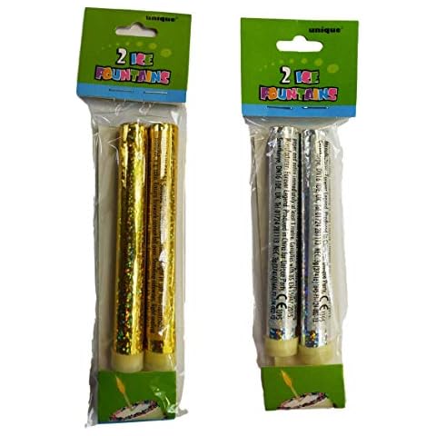 Ice Fountain Cake Topper Sparkler Birthday Decoration Silver or Gold Twin Pack (Gold) Cover