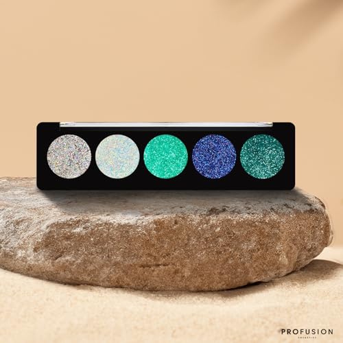 Image of Profusion Cosmetics Glitter Eye Shadow Palette, 5 Shades of Gems - Aqua Gems (4.5g) (Pack of 2)