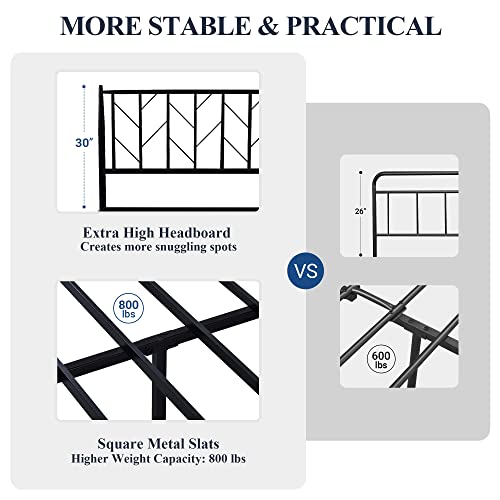 Allewie Queen Size Platform Bed Frame With Vintage Headboard, 14 Inches Metal Mattress Foundation For Storage, No Box Spring Needed, Easy Assembly, Modern, Black #TOP6