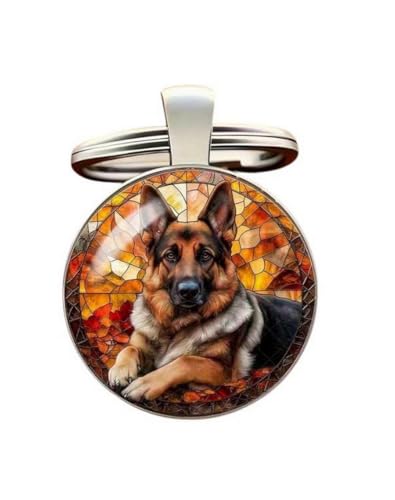 acciaio inox. Portachiavi, gioiello da borsa cabochon cane pastore tedesco seduto.