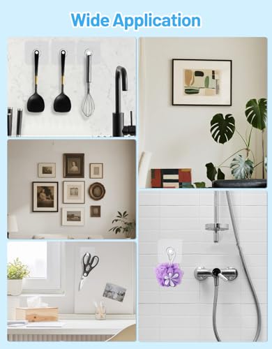 Image of 30 Pcs Adhesive Picture Hooks, 20 Ibs Load Heavy Duty Self Adhesive Wall Hooks for Hanging, Waterproof Picture Hangers Without Nails for Bathroom Kitchen, Transparent Sticky Hooks for Frames