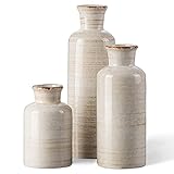 CwlwGO- Ceramic rustic vintage vase, suitable for home decoration, 3 piece set of glazed decorative vase, suitable for table, kitchen, living room,Bedroom。 (WHITE)
