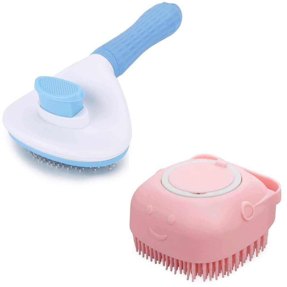 MasterStor Pet Grooming Set of 2: Self Cleaning Slicker Brush Removes Loose Fur and Undercoat, Bath Shampoo Brush for Dog & Cat - Pet Massaging Tool for Pets with Long or Short Hair (Color May Vary) (B0D33NPX1N) Amazon Price History, Amazon Price Tracker
