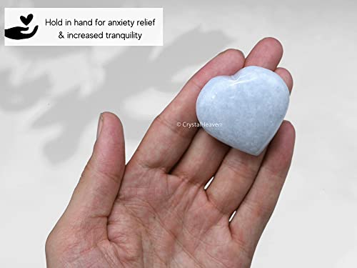 Image of Crystal Heaven Certified Blue Calcite Crystal Heart Palm Pebbles Stones For Anxiety Stress Relief Massage - Aaa Grade Original Healing Gemstone Agate Heart Palm Stone For Yoga Meditation Spiritual