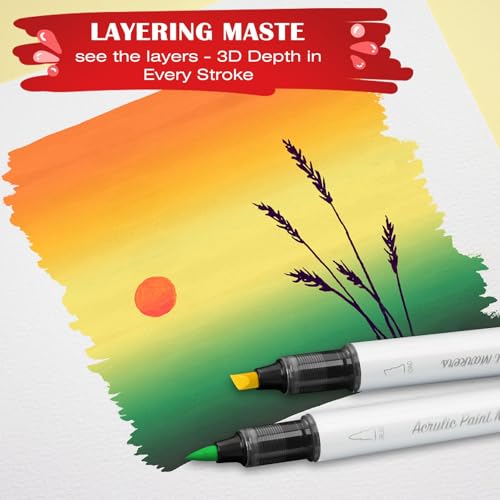 Image of SFAIH Acrylic Paint Creative Markers, 24 Colors | Brush & Chisel, High Coverage, Works for Paper, Fabric, Wood, Ceramic, Glass, Rock, Canvas, Stocking Stuffers