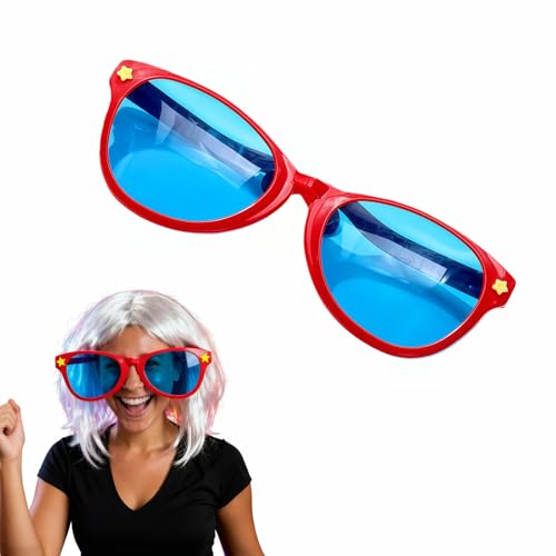 BUBBLE-FLY Giant Sunglasses for Parties Oversized Novelty Sunglasses for Cosplay Halloween Themed Parties & Sporting Events - Bulky Novelty Eyewear Costume Accessories Red Frame with Blue Lenses