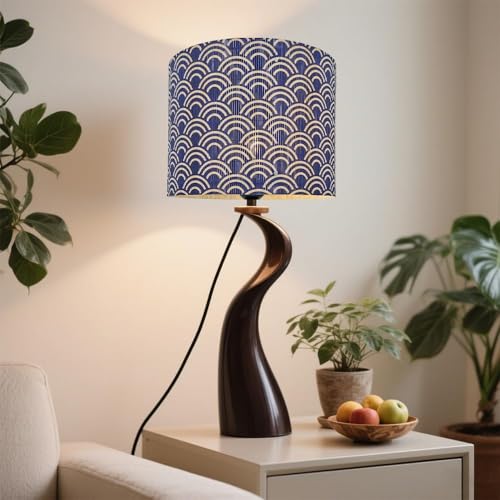 Image of Rustic lamp shade Art decorative Blue Wave Minimalist 11.8x9Inch | Classic Easy Matching,Unique bamboo material,Ideal for Table and Floor Lamps,Effortless Installation