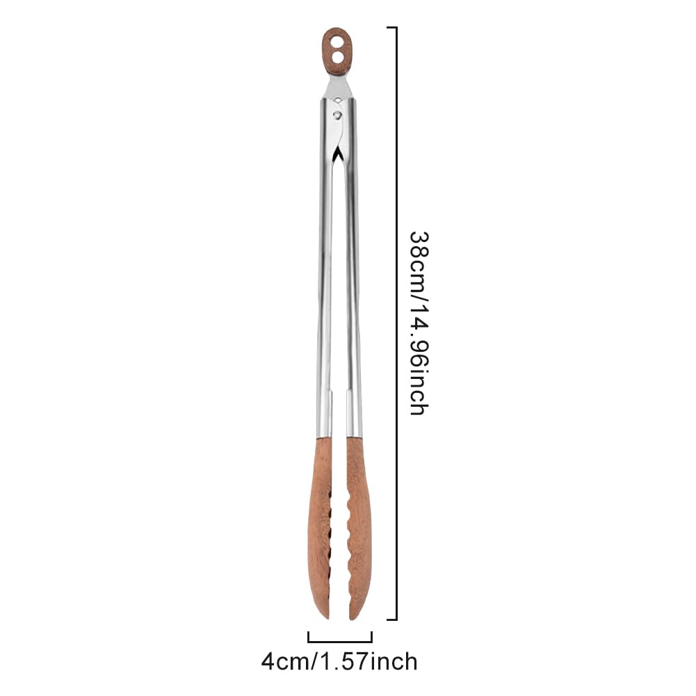 Holzzange, hochwertige Servierzange aus Holz mit rutschfestem Griff, hitzebeständige Küchenzange, ideal für Grill, Salat, Toaster, Brot, Gurken und Wenden von Burgern (Silber + Braun)