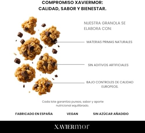XAVIERMOR Granola de Avena Crujiente con Chocolate 500g - Desayuno Saludable y Energético - Snack Fitness Nutritivo para