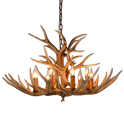 TAXXII Antler Light American Country Salon Restaurant Bar Lampe rétro Bar méditerranéen Personnalité Creative Antler Manor Villa Lustre de Luxe (9 têtes) (A)