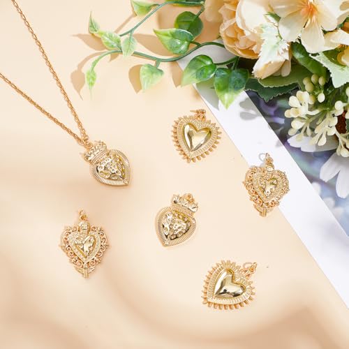 Beebeecraft 1 Box 6Pcs Sacred Heart Charms Real 18K Gold Plated Brass Gothic Mexican Love Shape Charms for DIY Necklace Bracelet Jewelry Making - Image 4