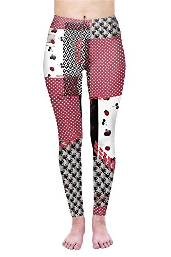 Kukubird Printed Patterns Women's Yoga Leggings Gym Fitness Running Pilates Tights Skinny Pants Size 6-10 Stretchable-Red and White Roses