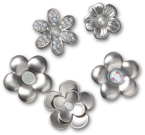 Image of Crocs Unisex Girls and Teens Cute Collection Multi Packs Monochrome Silver Flowers 5 Pack