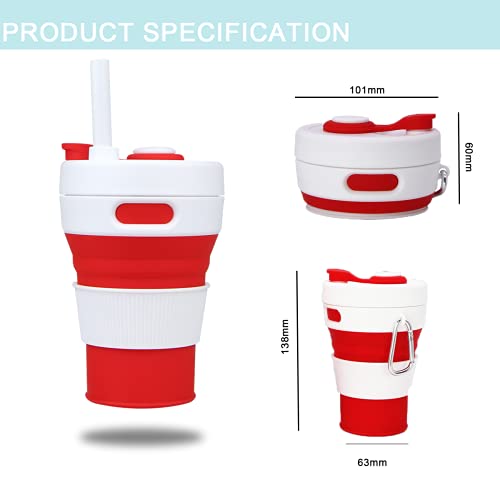 UNNESTAR Collapsible Camping Cup with Straw Silicone Folding Coffee Cup Sport Bottle Portable Travel Outdoor Car 450ml 16oz - Image 2