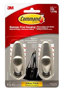 Command FC12-BN-2ES Forever Classic Medium Hooks Brushed Nickel 2-Pack