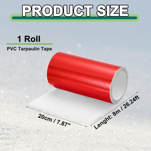 Image of PATIKIL Awning Repair Tape 8 inch x 26ft Waterproof Canvas Tape High Adhesive Tear Repair Patch Kit for PVC Tarpaulin Tent Awning Fabric RV Sail Boat Cover, Red