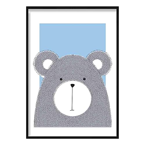 Artze Wall Art Bear Sketch Style Nursery Baby Poster, A1 Size, Blue