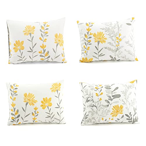 Image of Lush Decor Aprile Reversible Soft Cotton Duvet Cover, 3 Piece Set, Full / Queen, Yellow & Gray - Duvet Covers - Floral Bedding Set - Queen Duvet Cover