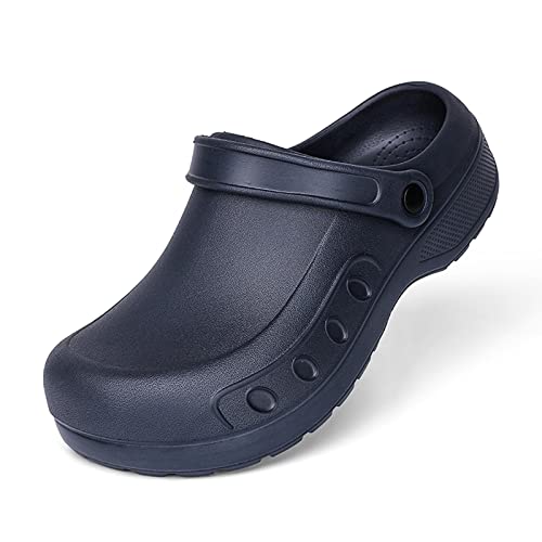 Men's Professional Non Slip Chef Shoes Lightweight EVA Garden Clogs Shoes Waterproof Work Clogs for Restaurant, Zapatos de Cocina para Hombres Blue 44