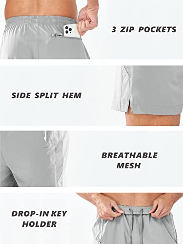 Northyard Men's Running Athletic Shorts 5 Inch Workout Gym Tennis Quick Dry Short For Active Training With Zipper Pockets Lightgrey-M #TOP4