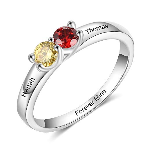 Personalized Mothers Rings with 2/3/4 Simulated Birthstones Custom Mother Daughter Ring Jewelry for Women Engagement Wedding Promise Rings for Her (2 stones, 8)