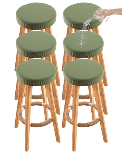 Image of CRFATOP 6 Pack Waterproof Green Bar Stool Covers Round Seat Slipcover,M | 12-15 In Stretch Counter Cushion Protector, Washable, Pet Friendly, for Bar Kitchen Living Room Decor, No Cushion or Pad
