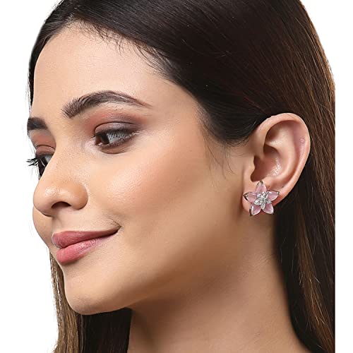 Image of Zeneme Earring Handmade Rhodium Plated Lightweight Pink Star Shaped Studs Earrings Jewellery For Girl And Women