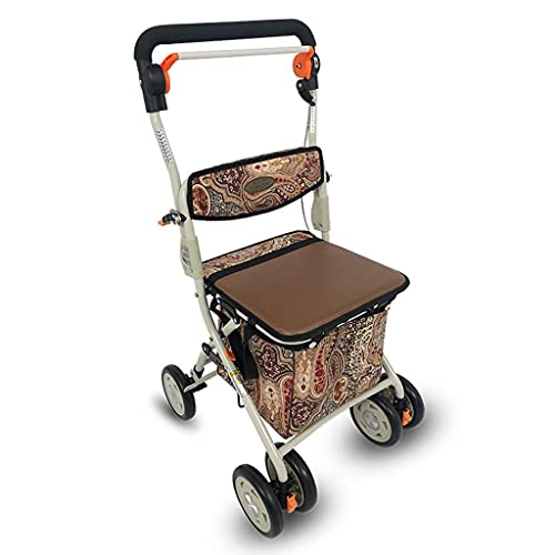 ウォーカー、折りたたみ式ショッピングカー、四輪ウォーカー、小型プルカート、高齢者用トロリー収納バスケット付き 高齢者ウォーカー用