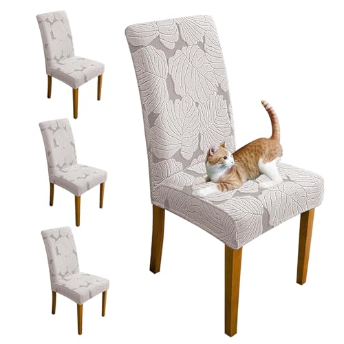 Oloepfo Chair Covers for Dining Room Chair Covers Set of 4 Stretch Spandex Kitchen Chair Protector Slipcover Removable Washable Dining Chair Covers for Home, Party, Ceremony, Banquet (Light Grey)
