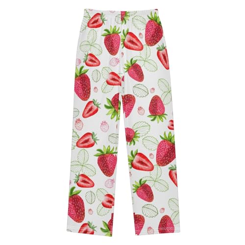 Strawberru Mint Leaf Boys Long Pants Soft Trousers Elastic Waist Kids Lounge Bottoms with Pockets S-XL
