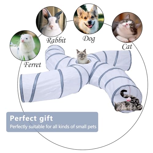 Image of EGETOTA Cat Tunnel for Indoor Cats Large, with Play Ball S-Shape 4 Way Collapsible Interactive Peek Hole Pet Tube Toys, Puppy, Kitty, Kitten, Rabbit (S4 - White & Grey)