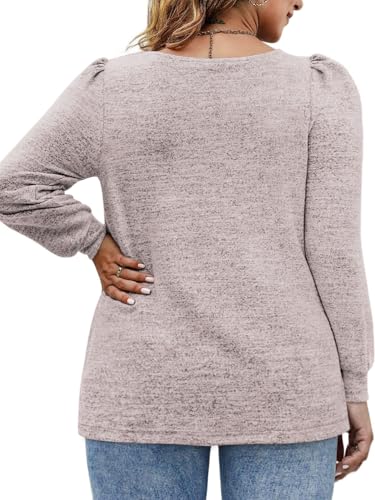 Image of VOGRACE Womens-Plus-Size-Tops Crew Neck Puff Sleeve Shirts Casual Tunic Sweatshirts XL-5XL