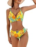 AI'MAGE Bikini Set for Women High Waisted Two Piece Swimsuits Sexy V Neck Bathing Suit 2025 Yellow Leaf Print XX-Large