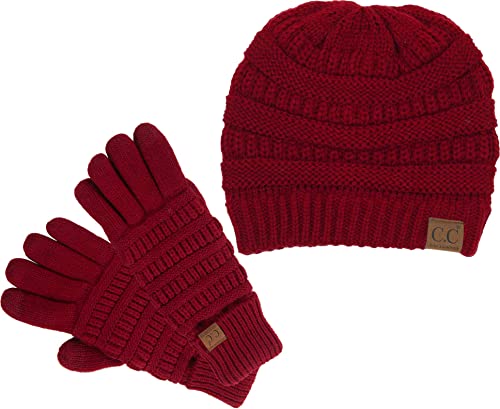 Image of Funky Junque Women's Beanie & Touchscreen Gloves Set - Soft 100% Acrylic Knit Winter Hat and Gloves, Cozy Cold Weather Gift