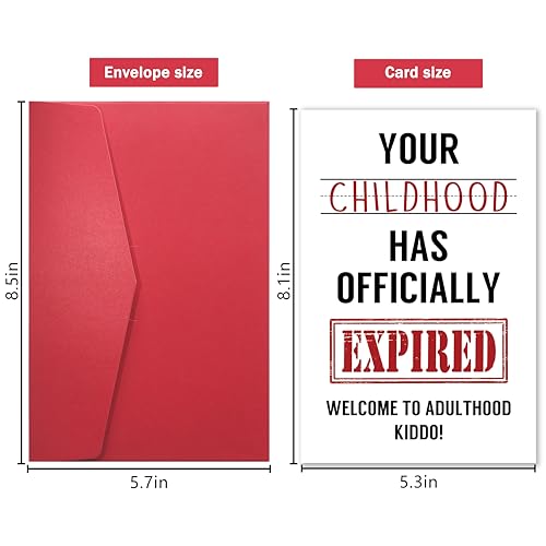 Image of Funny 18th Birthday Card for Him Her - Sarcastic 'Your Childhood Has Expired' Design, Adulting Gift for Son Daughter Best Friend