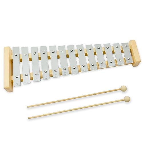 A-Star Xilófono soprano Glockenspiel de 13 notas con llaves plateadas y dos batidores de madera - Diatónico 2 octavas G5 a E6