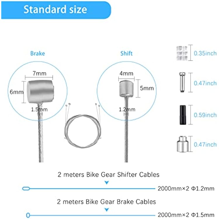 4PCS Bike Brake Cable Gear Shifter Cable Wire Set, Universal Standard Bicycle Brake Cable, Professional Bicycle brake line for Mountain and MTB Bike with Free Cable Cap End Crimps Accessories 2M
