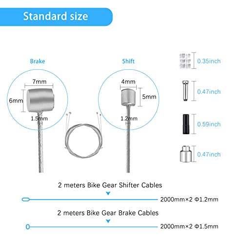 4Pcs Bike Brake Cable Gear Shifter Cable Wire Set, Universal Standard Bicycle Brake Cable, Professional Bicycle Brake Line For Mountain And Mtb Bike With Free Cable Cap End Crimps Accessories 2M #TOP2