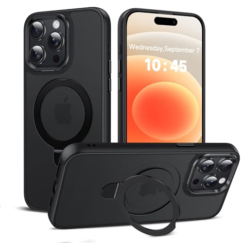 LeYi for iPhone-15-Pro Max Case: with Stand for MagSafe i Phone 15pro promax Magnetic Ring Funda para Cover Shockproof iphone15 phone15 maxcase Kickstand Military Grade Protective Women Men Black