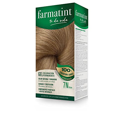 Farmatint Gel | Color Natural Y Duradero | Componentes Vegetales Y Aceites Naturales | Sin Amoníaco | Sin Parabenos | Dermatológicamente Testado, 7N Rubio, 135ml