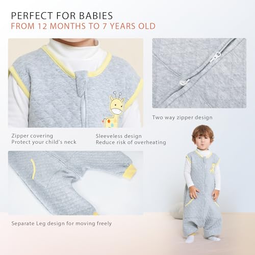 Image of WONDAY Toddler Sleep Sack with Feet, 1.0 Tog Lightweight Sleeping Sacks for Walking with Legs,3T 5T