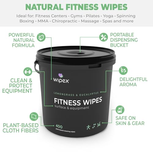 Image of Wipex Gym Cleaning Wipes Bundle - Get (1) 400ct Lemongrass Surface Wipes & (1) 225ct Body Cloths for After Workout, Plant-Based Fitness Equipment Wipes, Clean Surfaces & Mats and Peloton Bike