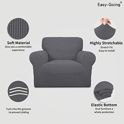 Image of Easy-Going Stretch Chair Sofa Slipcover 1-Piece Couch Sofa Cover Furniture Protector Soft with Elastic Bottom for Kids, Pet. Spandex Jacquard Fabric Small Checks (Chair, Gray)