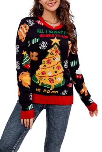 Womens Ugly Christmas Sweater Funny Xmas Santa Claus Pullover Top Knit Casual Long Sleeve Sweater