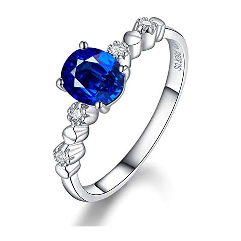 YCGEMS Women's Created Blue Sapphire 18ct White Gold Anniversary Valentine Oval Promise Ring Cover